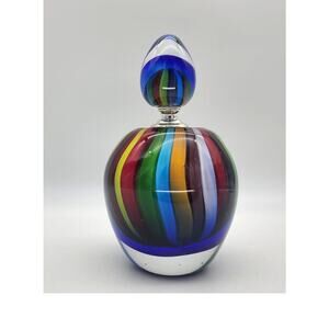 Vintage Badash Crystal USA NY Murano Style Rainbow Perfume Bottle Art Glass 7"